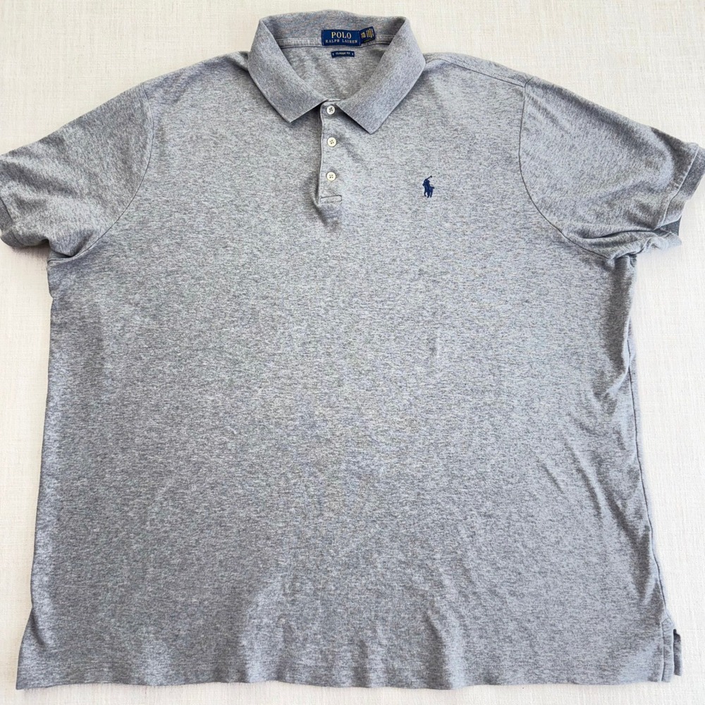 Polo Ralph Lauren Mens XXL Classic Fit Heather Gray Short Sleeve Polo Shirt